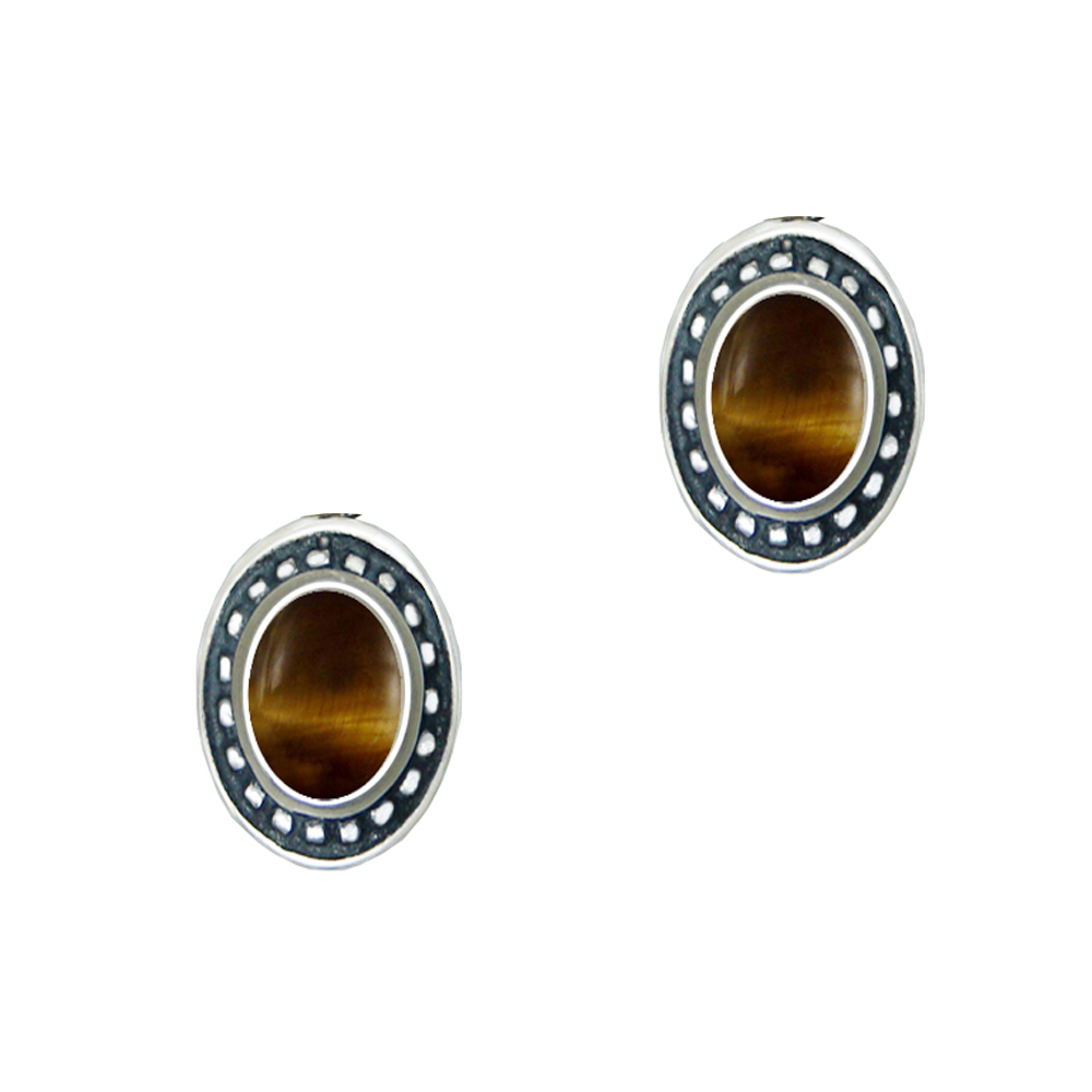 Sterling Silver Tiger Eye Post Stud Earrings
